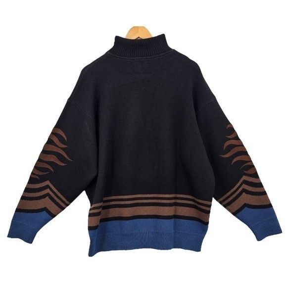 Bogner Mens M Vintage Wool Blend Black Blue Brown Embroidered Neck Zip Sweater - Picture 5 of 14